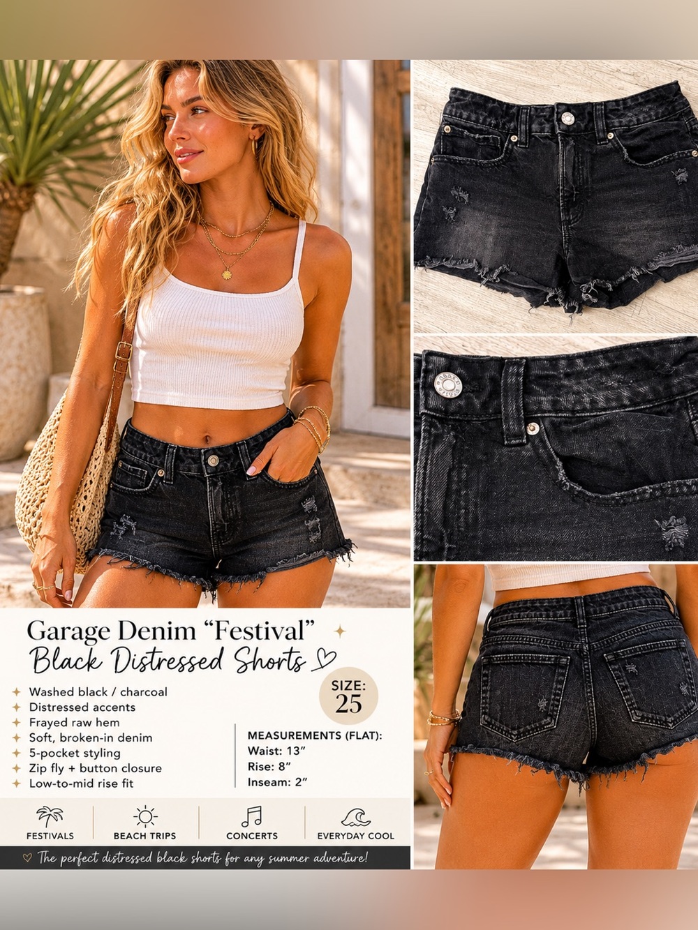 Garage Black Distressed Women's Denim Shorts